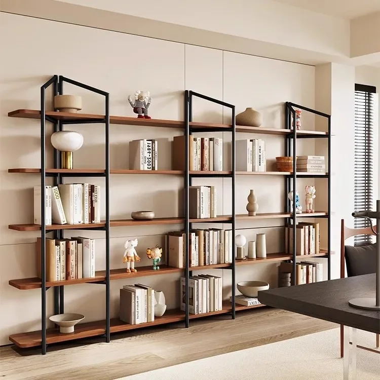 Minimalist modern solid wood floor-standing bookshelf, living room office storage partition storage rack, home display