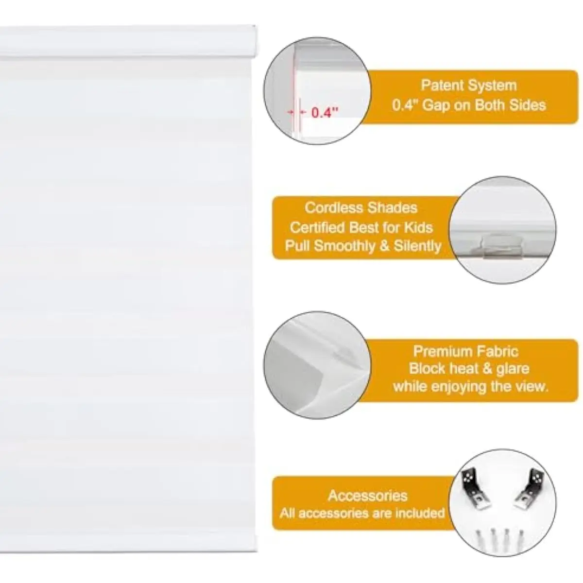 Cordless Dual-Layer Roller Shade for Windows | 51 Inch Wide X 72 Inch Tall | White Blackout Polyester Fabric | Indoor Outdoor Use