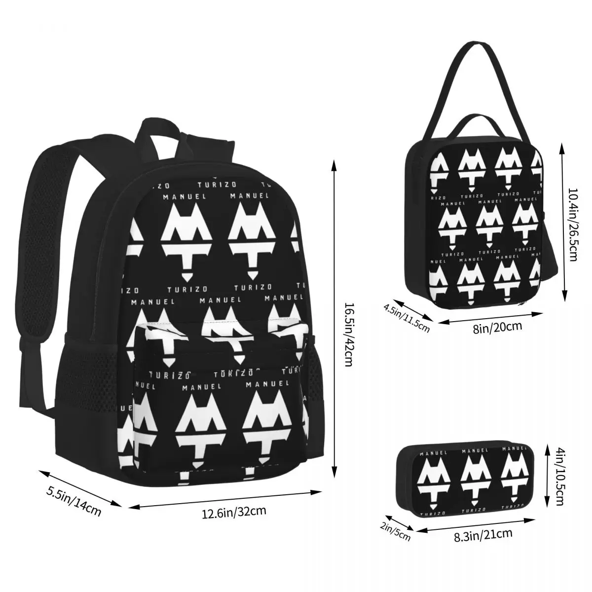 Rapper Manuel Turizo Logo Backpacks Boys Girls Bookbag School Bags Children Rucksack Lunch Bag Pen Bag Three-Piece Set
