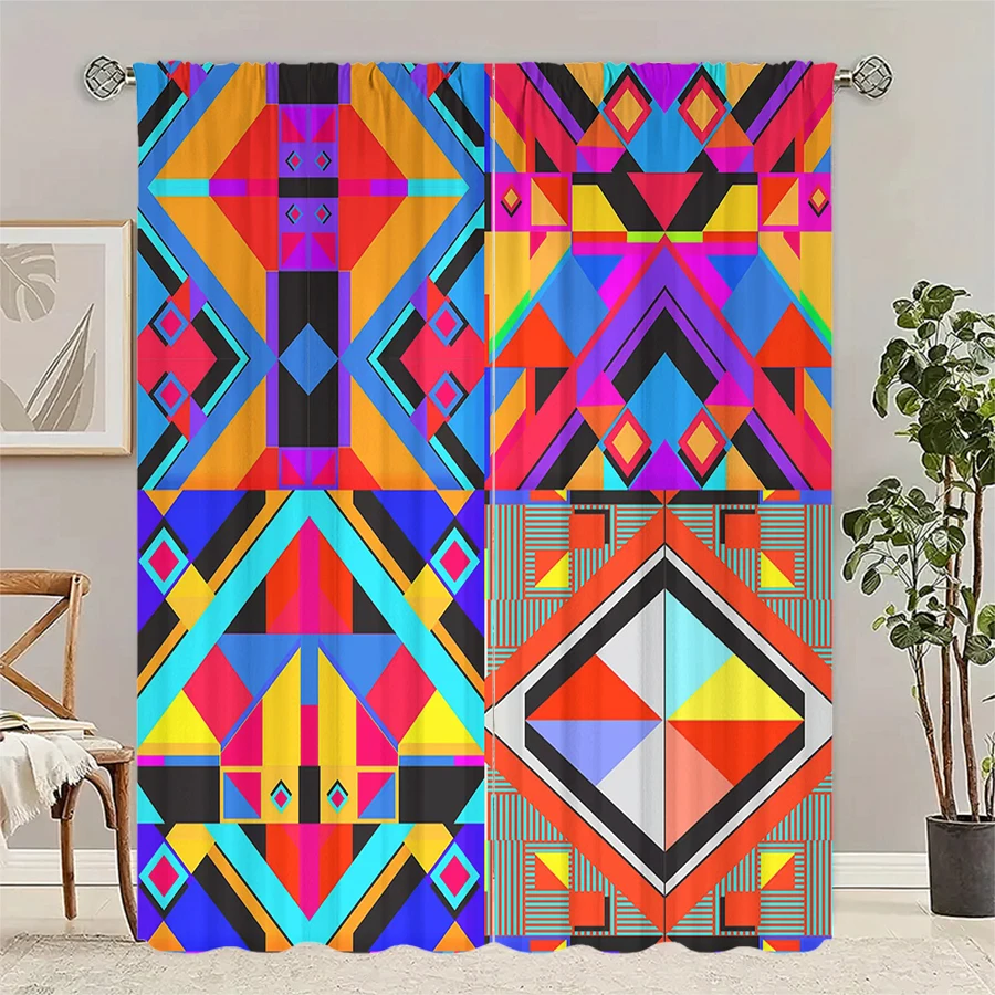 Colorful diamond-shaped printed curtains, pole bag curtains, Christmas decorations, daily home decorations, room decorations