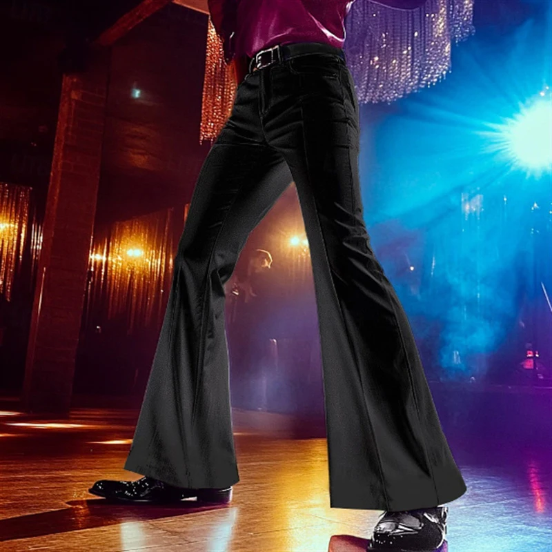 Hippy Casual Flared Trousers Mens Spring Fall Vintage Solid Color Wide Leg Pants Men Party Fashion Bell-bottomed Pants