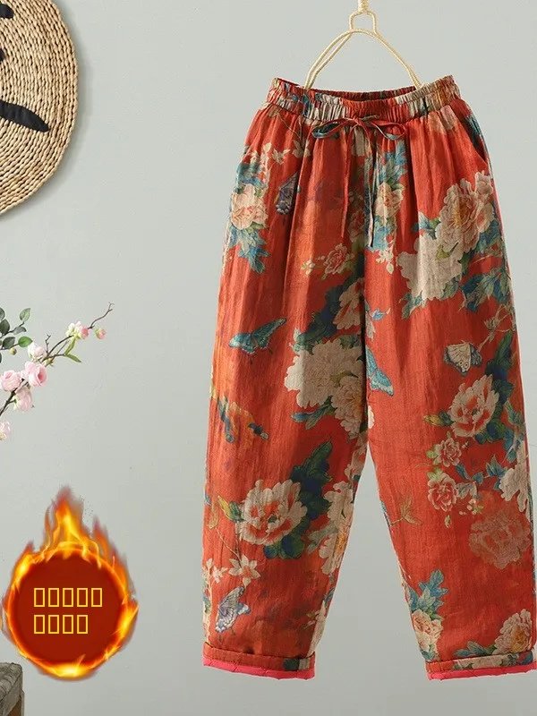 

Повседневные хлопковые брюки Thiened для женщин, зимние, модные, с художественным лоскутным дизайном, прямые длинные брюки