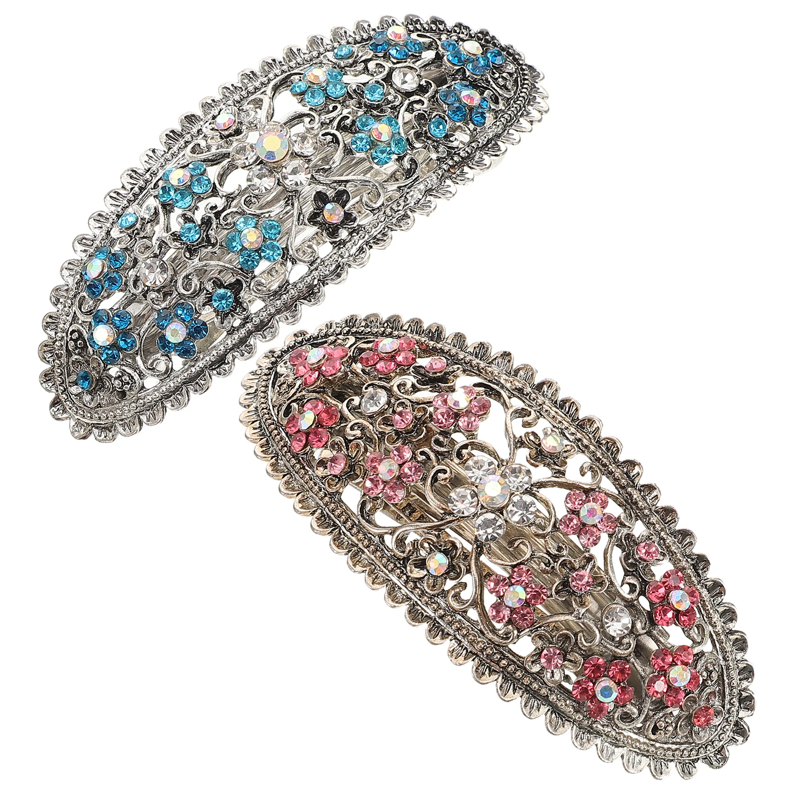 

2 Pcs Vintage Hairpin Clips Decorative Double Row Claws French Formal Accessories