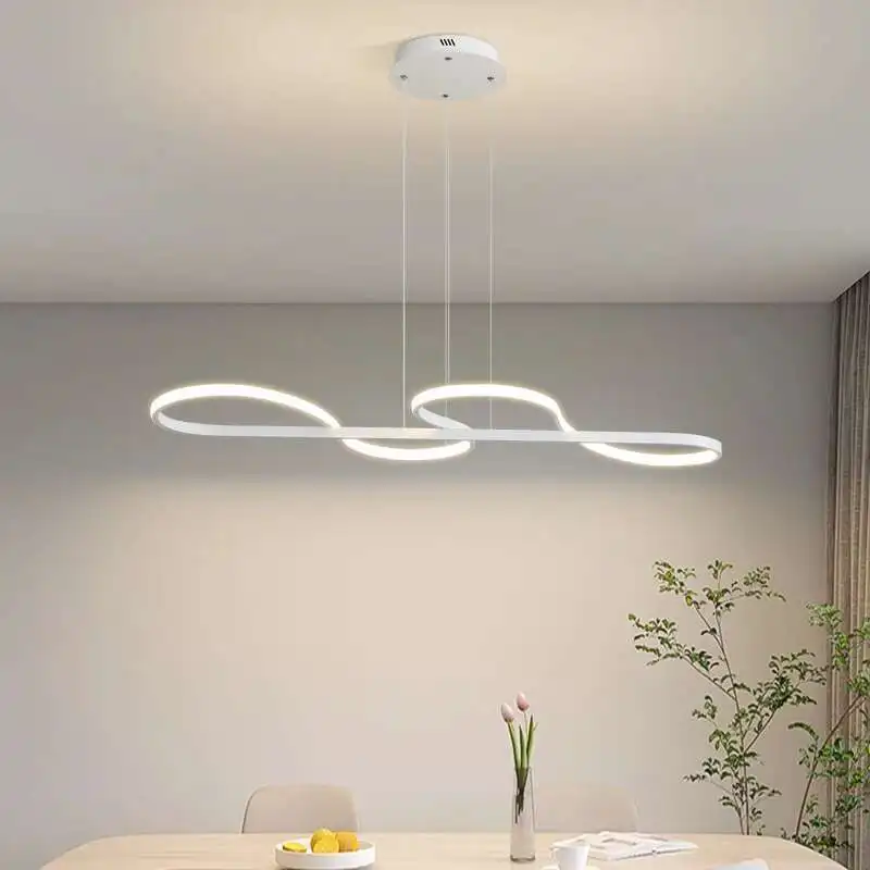 Creative Led Curved Pendant Light Modern Simple Restaurant Long Chandelier Dimmable With Remote Home Indoor Decor Lighting Lamps