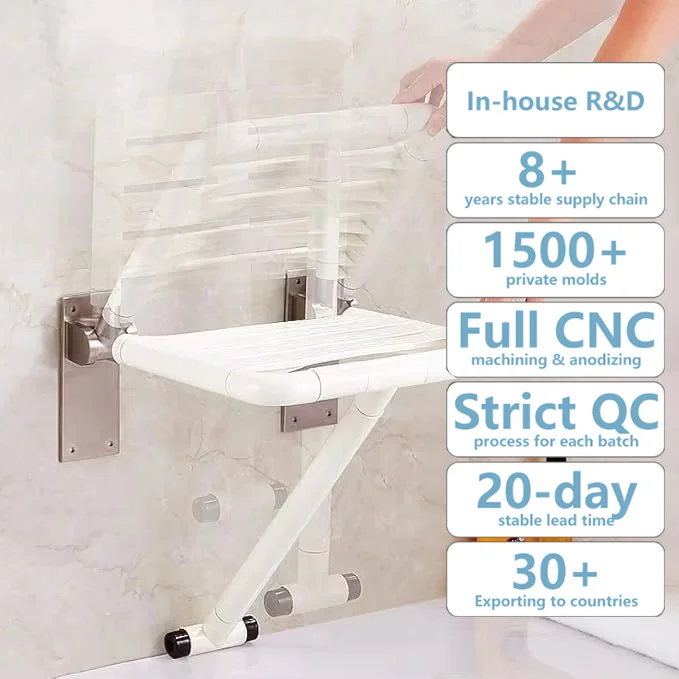 Simplywalk Stainless Steel 110KG Bath Shower Chair Wall Mounted Shower Room Disabled People MDR Certification Long-term Partner