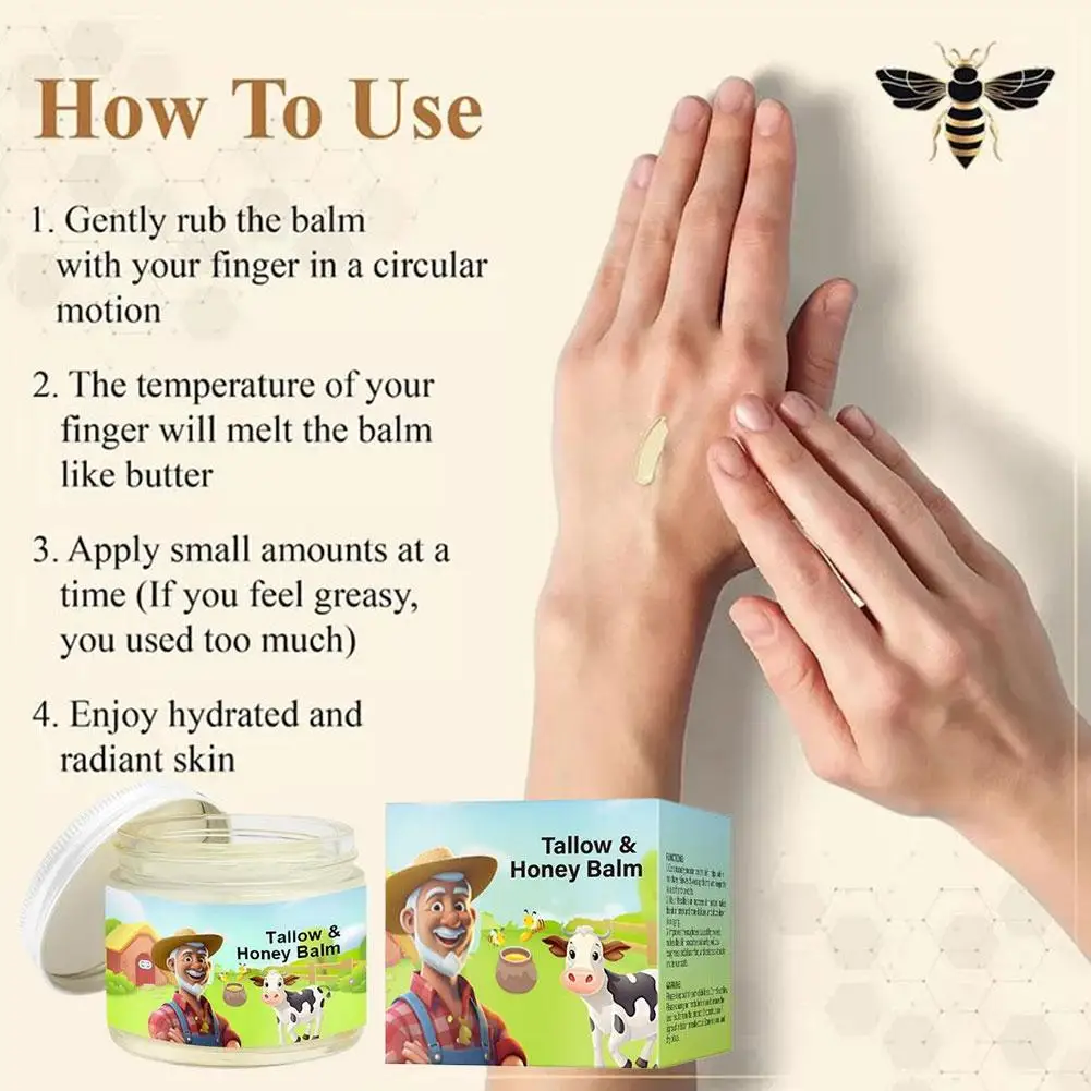 Whipped Beef Tallow and Honey Balm Skin Face Moisturizer Cream Finished Absorption Grass Fed Lotion Fast Organic Face Body X5U3