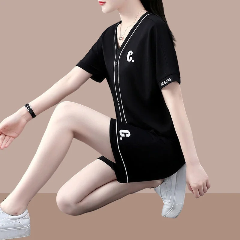 Women's Casual Sweat Suit Matching Summer New  Fashion Silk Short-Sleeved Crop Top And Shorts 2 Two Piece Set For Women Clothing