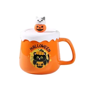 Mug gốm có nắp và muỗng ly cà phê, món quà từ Halloween, mới 8 Cup Halloween bán hàng chính - 8