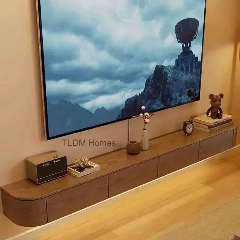 Modern Solid Wood Suspended TV Cabinet Household Small Apartment Living Room TV Stands Furniture Simple Hanging Storage Cabinet