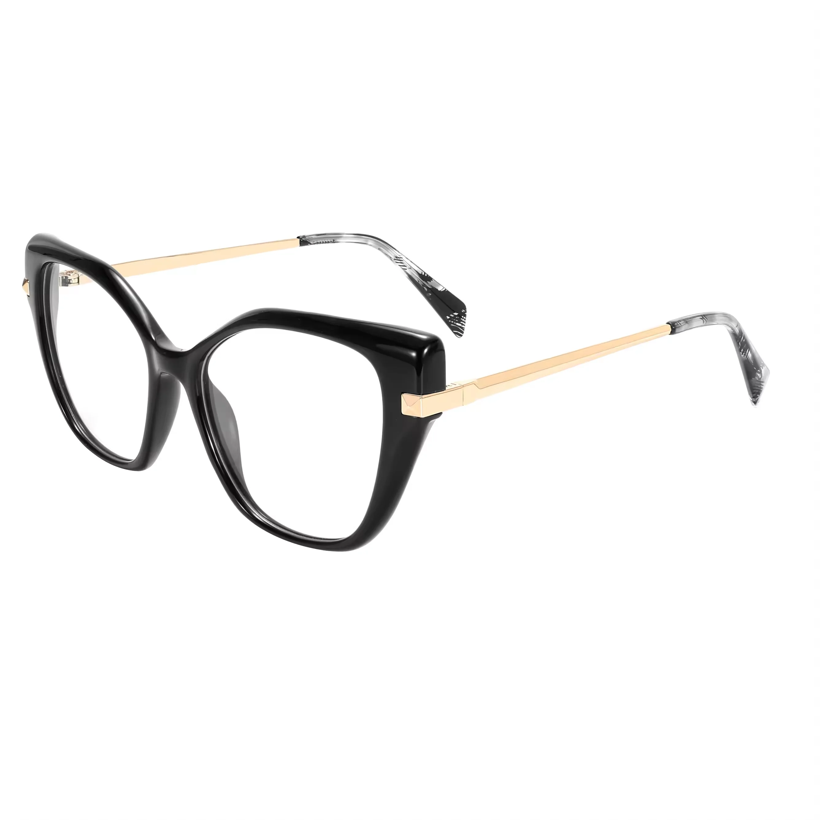 

VZONE Black Acetate Glasses Oversized Cat Eye Mixed Metal Optical Frames Designer Women Fashion Eyewear Full Rim