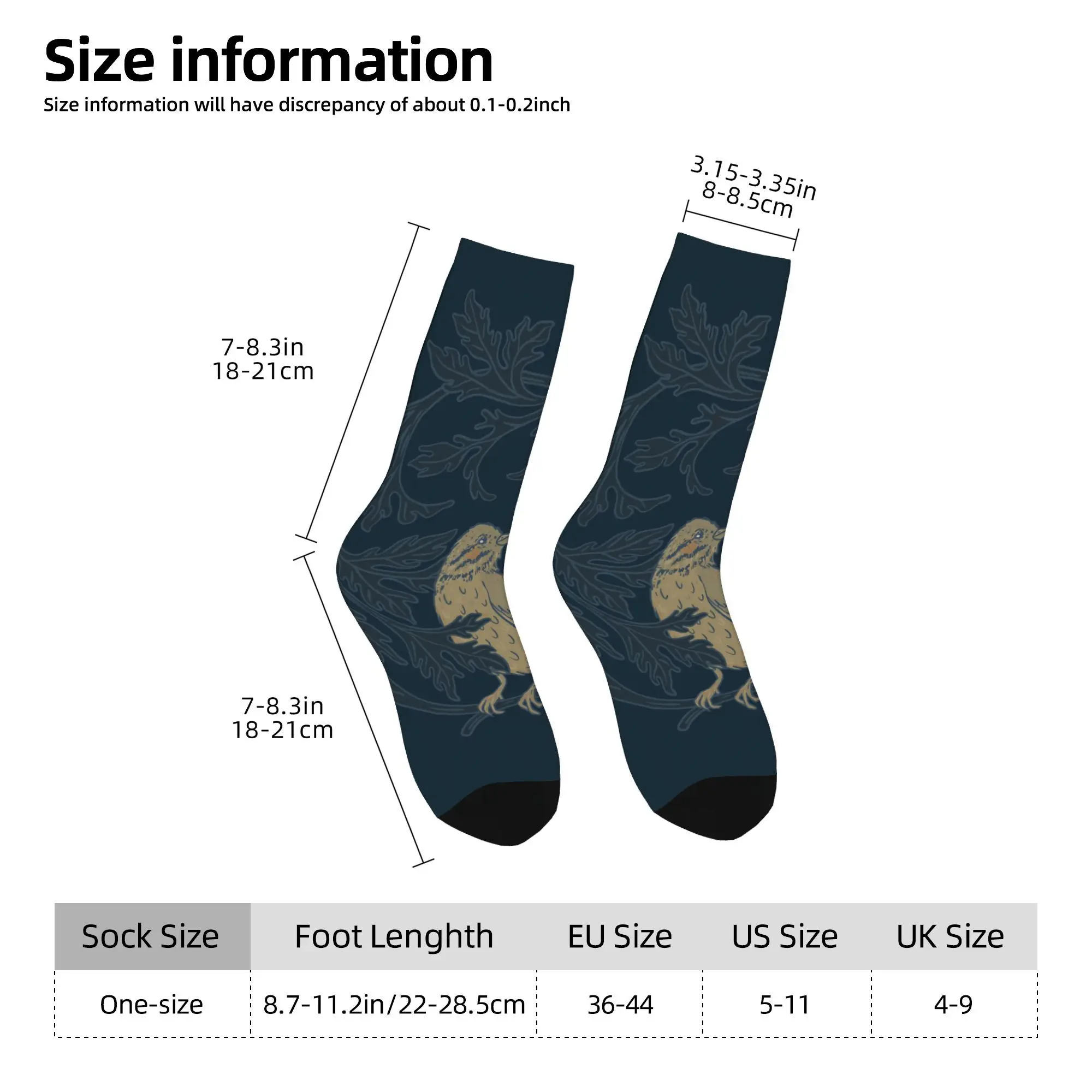 1pc Vintage Bird Nature Elements Arts Printed Men's Socks  Novelty Hip Hop Harajuku Pattern Crew Sock Casual Gift