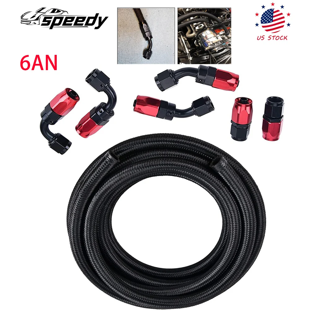 

1Set 6AN 3/8" 20FT Fuel Line Hose Kit Steel Nylon Braided Oil Swivel Hose End Fitting