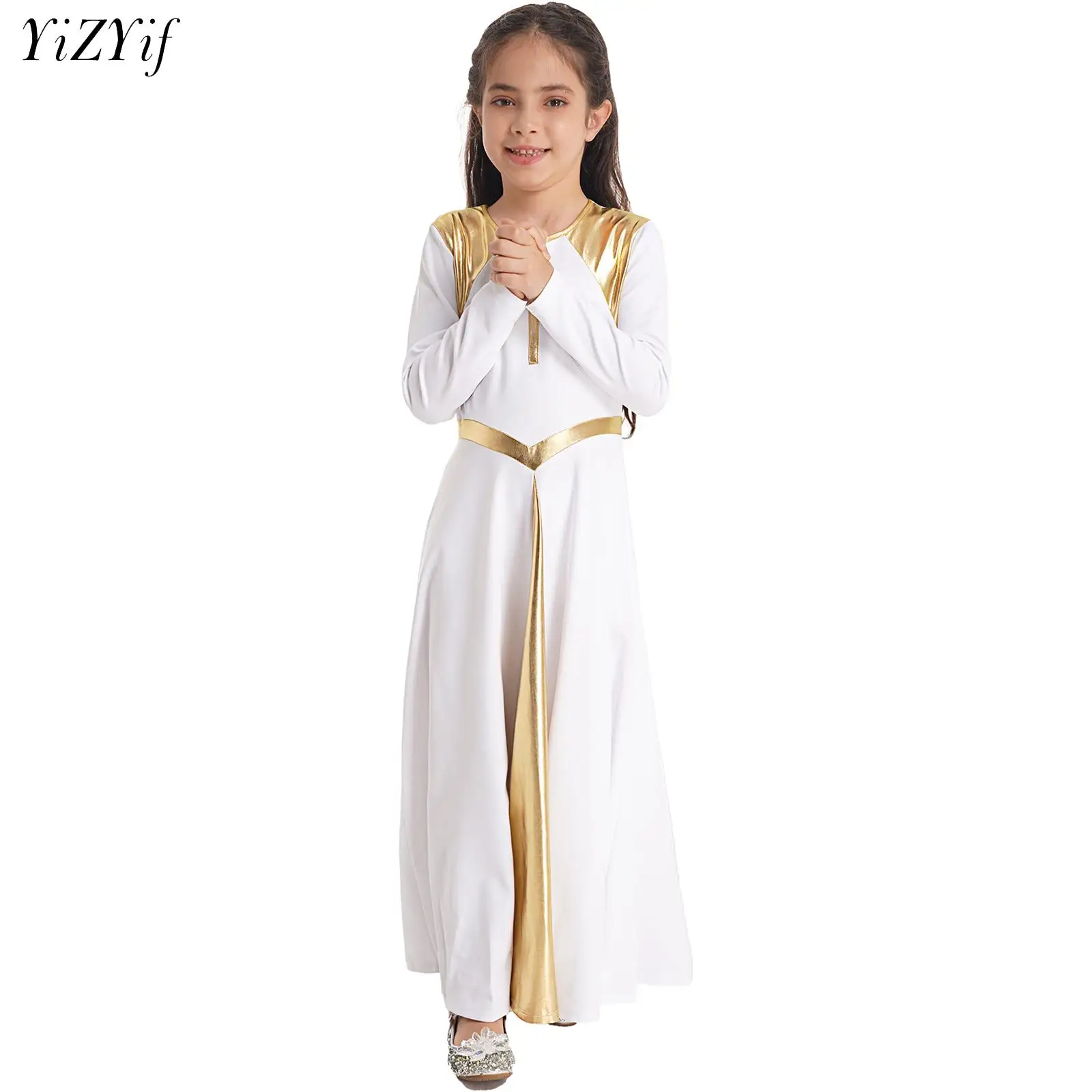 Kinder Tunika Robe Anbetung Lob Liturgisches Volltanzkleid Ballett Lyrical Performance Kostüm Teenager Mädchen Kirche Partykleider