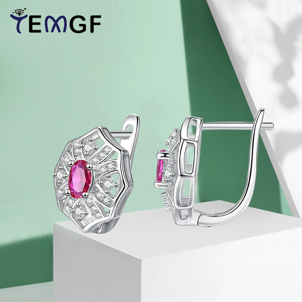 

TEMGF S925 Sterling Silver Ear Studs for Women 4*5mm Oval Cut Red/Green/Blue Zircon Earrings Fashionable Versatile Fine Jewelry