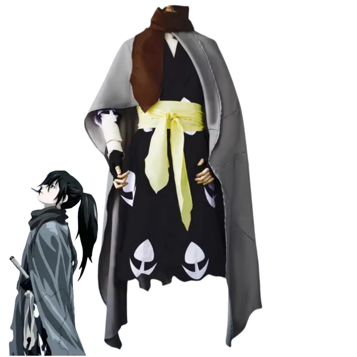 Anime Dororo Hyakkimaru Cosplay Costume Japanese Warrior Kimono Robe Cloak Coat Scarf Wig Adult Man Woman Halloween Suit view 2
