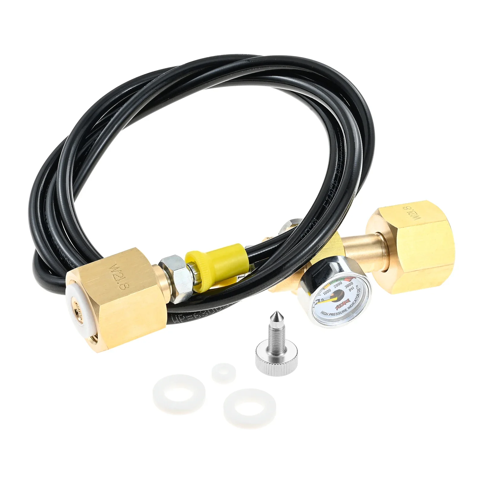 1.5m CO2 Transfer Hose 3000PSI Pressure Gauge 2 x W21.8-14 Thread Connection for Transferring CO2 From 1 Large Bottle To Another