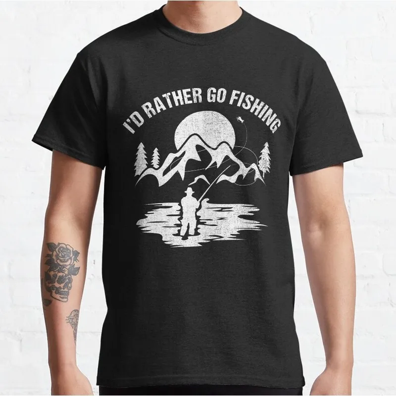 Fly Fishing Angler T-Shirt Retro Fisherman Graphic Tee Unisex 100% Cotton Print Short Sleeve Outdoor Hobby Casual Tops S-6XL