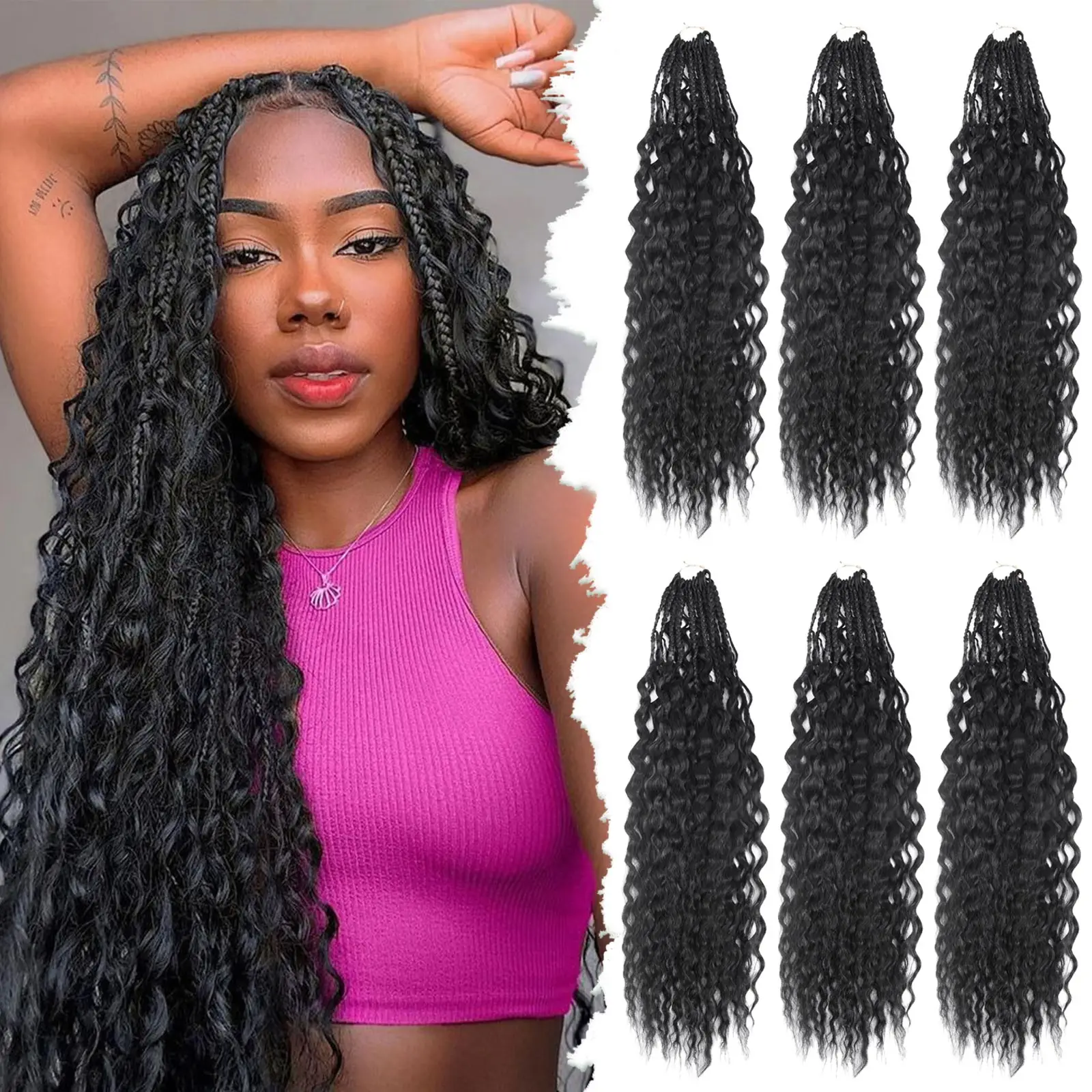 24 Inch Goddess Box Braids Crochet Hair for Black Women With Curl Ends 6 Packs Pre Looped Boho Box Braids Synthetic Twists Hair