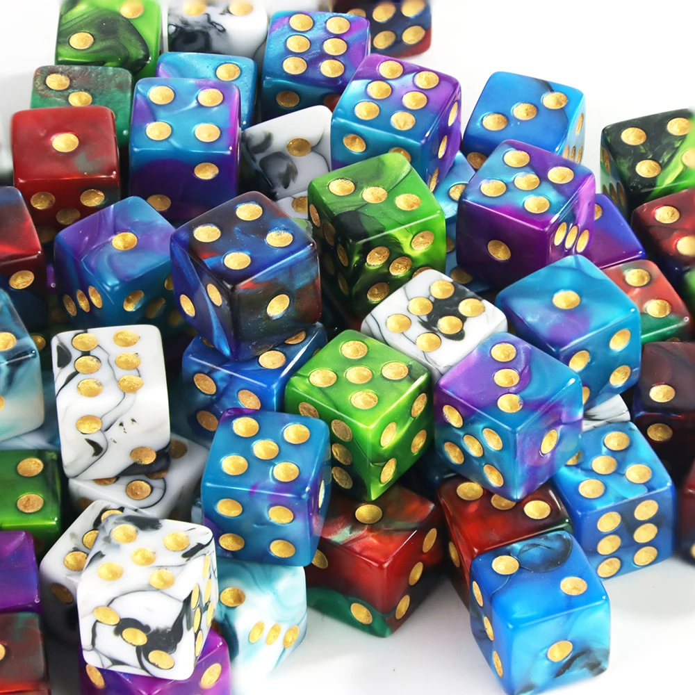 Premium Quality Square Corner Dot D6 Dice Set for Table Board Gaming - 12mm Mixed Color, Pack of 10