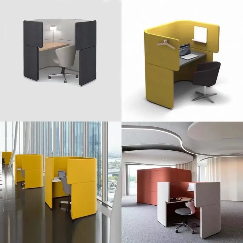 Irregular Open Office Workstation with Privacy Screen Partition Shared Computer Desk for Enclosed Workspace