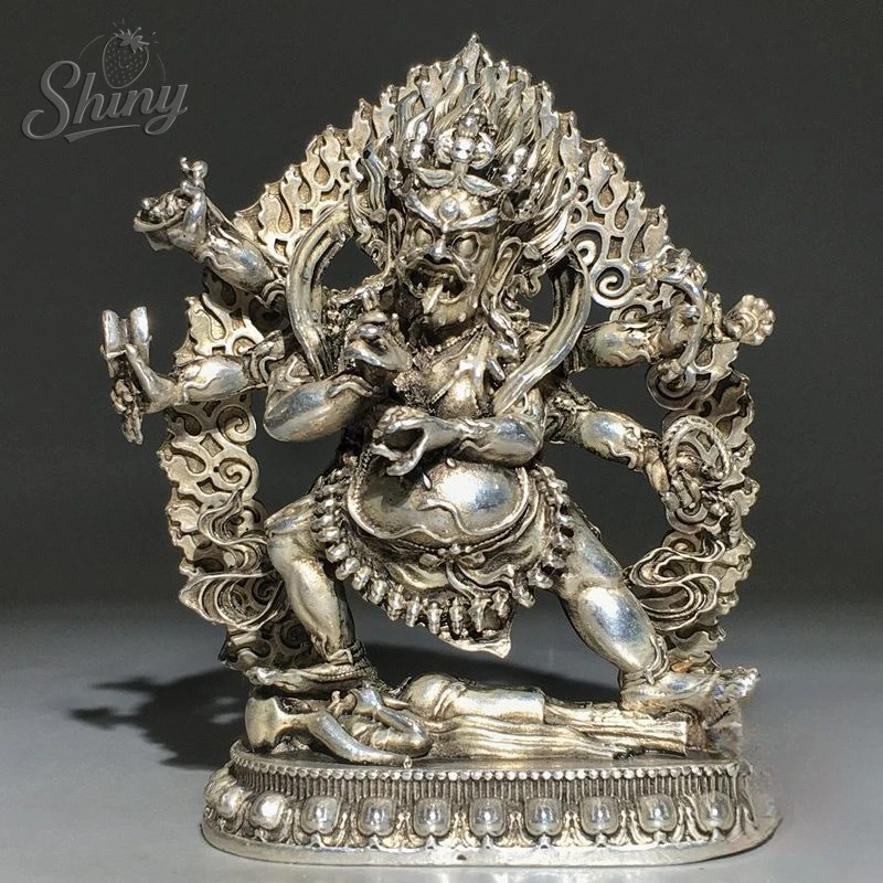 Tibetan Guardian Deity Mahakala Six-Armed Statue Home Worship Decorative Copper Ornament Living Room Decoration