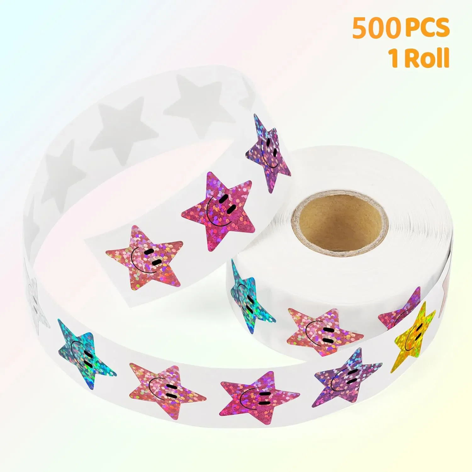 Autocollants étoiles Happy Face, 500 pièces, autocollants colorés au Laser pour la rentrée scolaire, anniversaire, récompense pour les enseignants