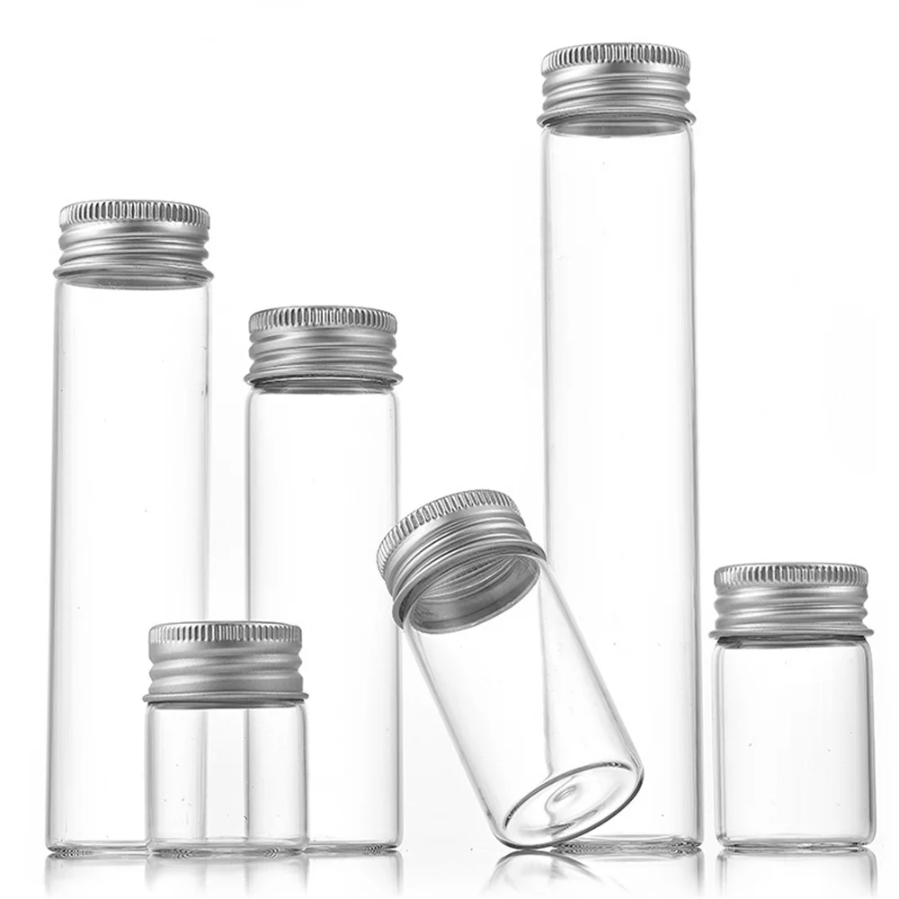 10-50ml Control Bottle Aluminium Cap Mini Transparent Wishing Glass Bottles Empty Sample Jar Storage Vials Bottles for Art Craft