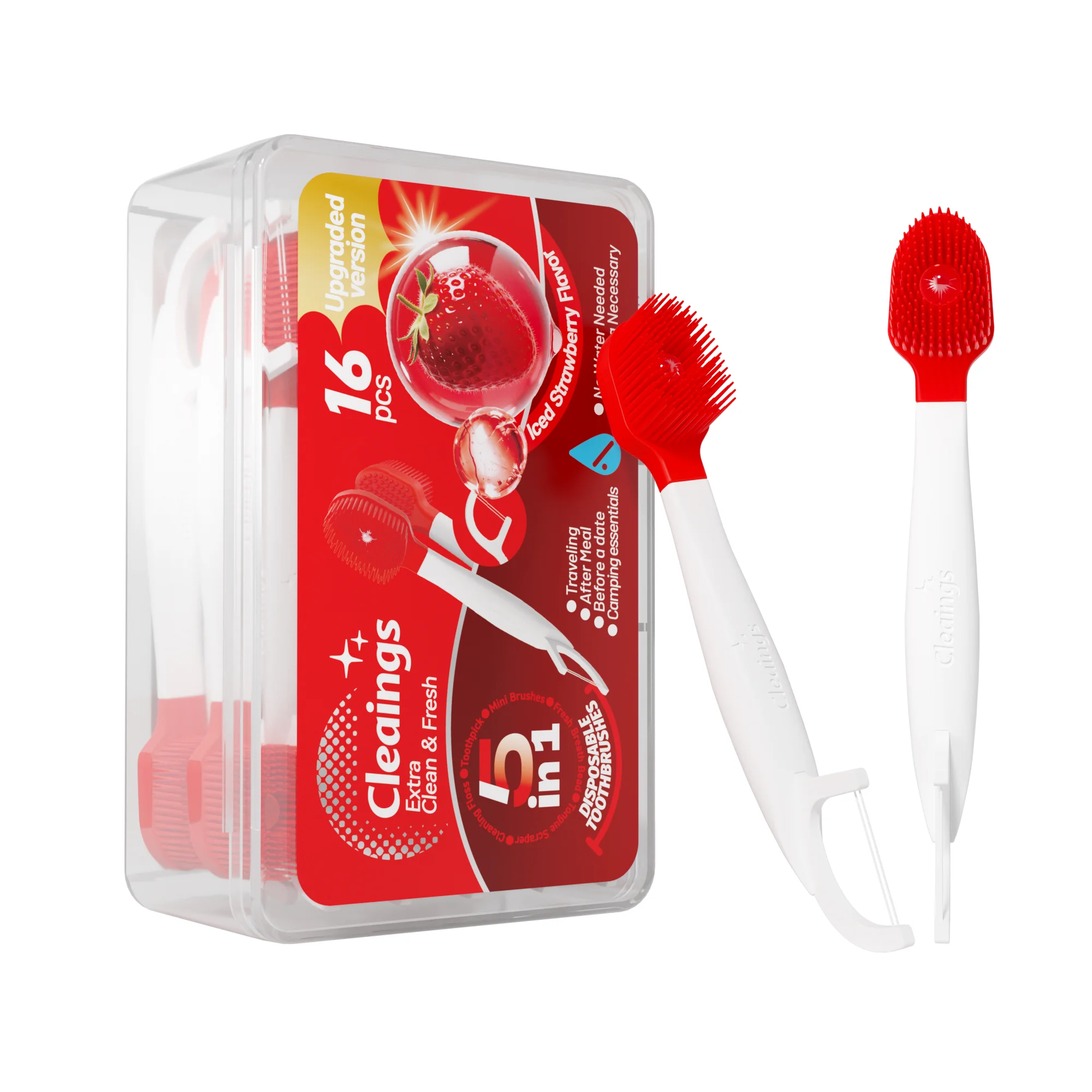 16PCS Burst Bead Toothbrush with Dental Floss, No Water Water-Saving Portable Toothbrush for Trip Outdoor Daily Care