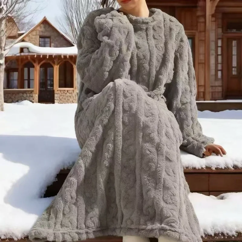 

Женский длинный халат из кораллового флиса, теплый зимний, свободный, с карманами, для сна, пижама, ночная рубашка