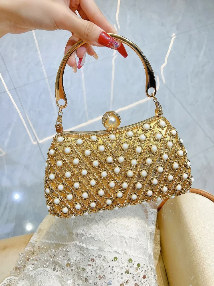 

Luxurious Pearl Clutch Bags Women Shiny Crystal Diamond Evening Bags 2025 Metal Decorative Chain Banquet Handbags Shoulder Bags