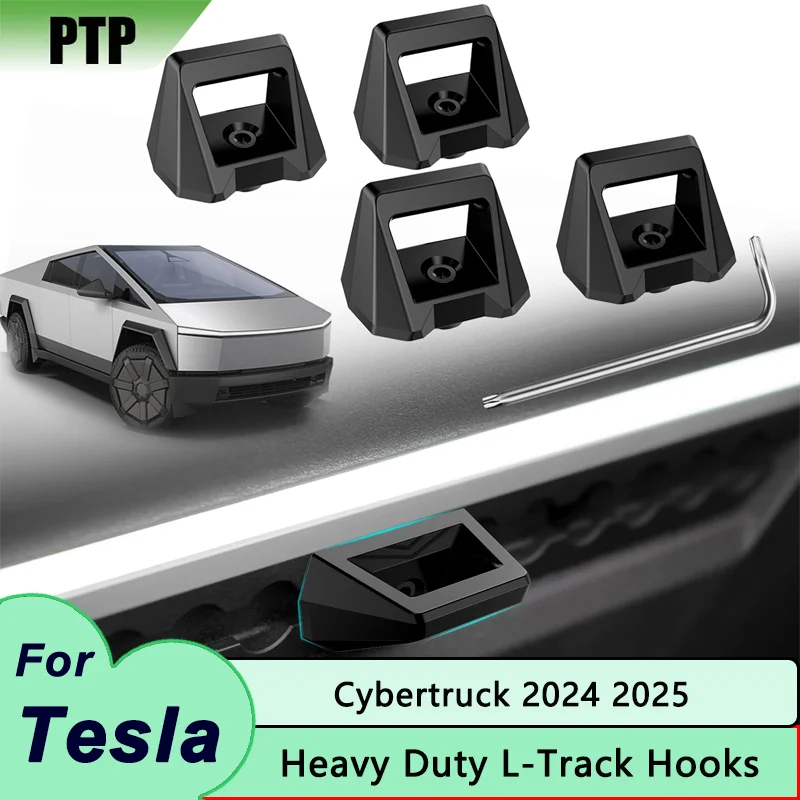 4Pcs Heavy Duty L-Track Hooks for Tesla Cybertruck 2025 2024 2023 Accessories Enclosed Trailer Bed Rail Track OEM Style Hooks