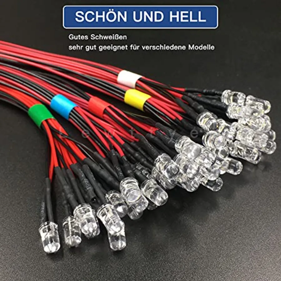 12 Volt 5Mm Pre Wired Led Light Emitting Diodes, Micro Led Lights Diodes for Model Assortment Kit, 12V Mini Single Led Bulbs Re