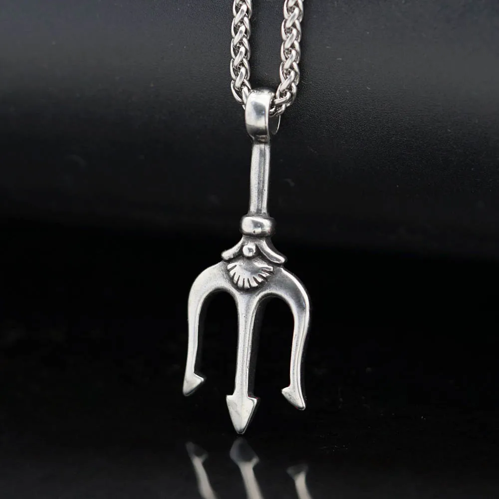 

New Vintage Greek Mythology Poseidon Trident Pendant Necklace Men Fashion Punk Hip Hop Viking Necklace Amulet Jewelry Wholesale