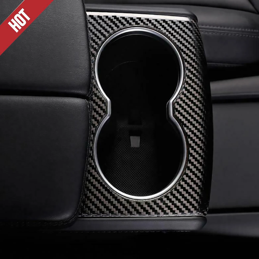 

For Tesla Model S/X 2014-2020 Glossy Carbon fiber Rear water cup holder frame trim 1PC