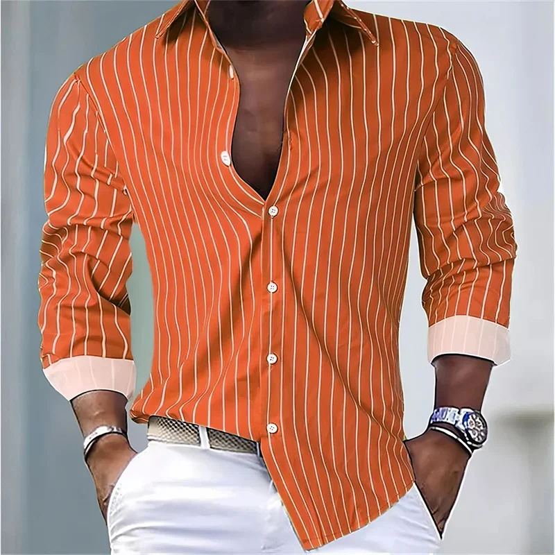 Camisa a rayas para hombre, ropa informal transpirable de manga larga, suave y cómoda, diseño de gran tamaño, 10 colores