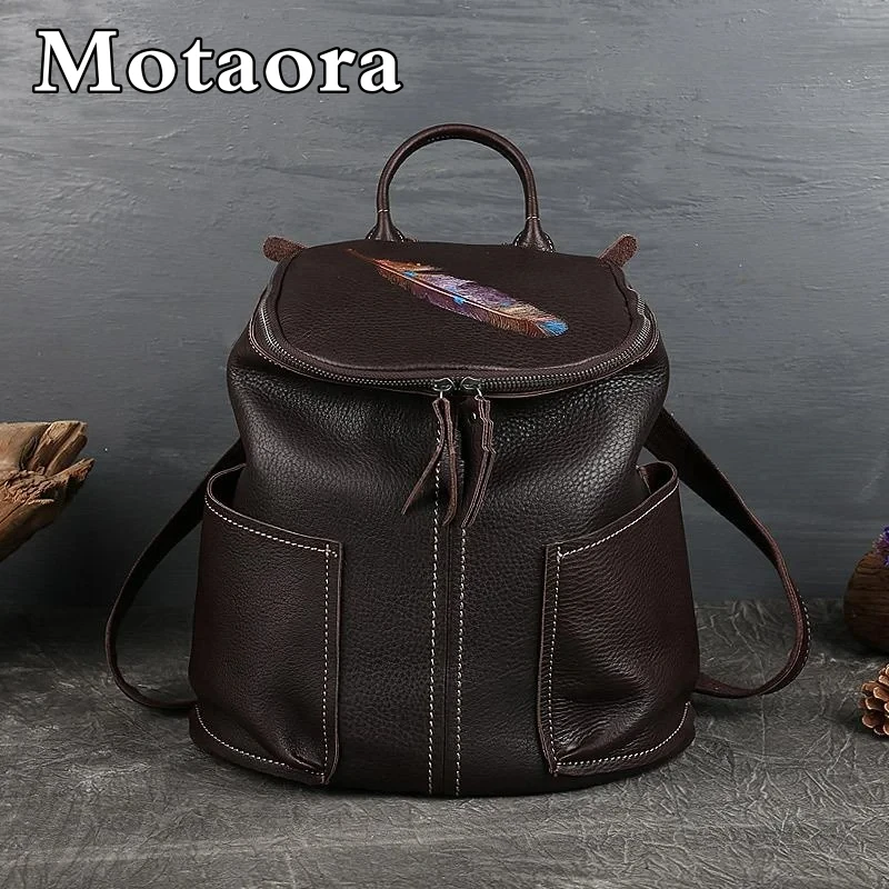 

MOTAORA Genuine Leather Large Capacity Women Backpack New Handmade Cowhide Schoolbag Vintage Travel Bag Ladies Luxury Bags