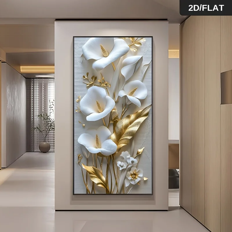 

2D Flat, 1pc Large Modern Abstract White Flower Canvas Wall Art, Frameless Textured Canvas Prints for Living Room Wall Decortion