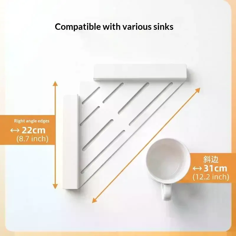 Large Capacity Kitchen Sink Triangular Drying Rack Space Saving Corner Sink Caddy for Sponge Rag Brush Kitchen Countertop Stora