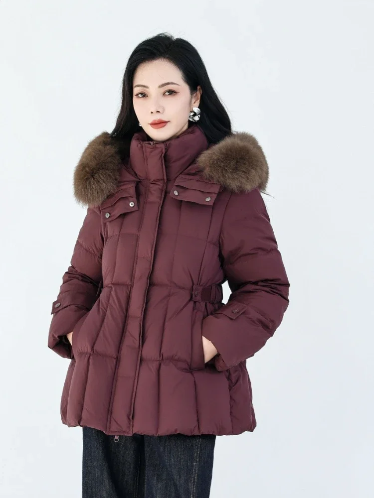 2025 NewFashion à capuche vraie fourrure de renard doudoune femme nouveau automne hiver épais chaud vêtements femmes fourrure naturelle duvet de canard manteau