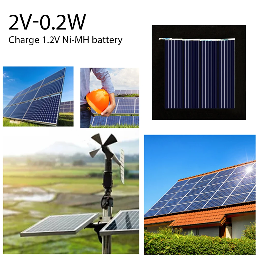 2V 0.2W 100mA Solar Panels Charge Module Polysilicon Solar Cell Battery Charger Outdoor Emergency Power Bank for Solar Lawn Lamp