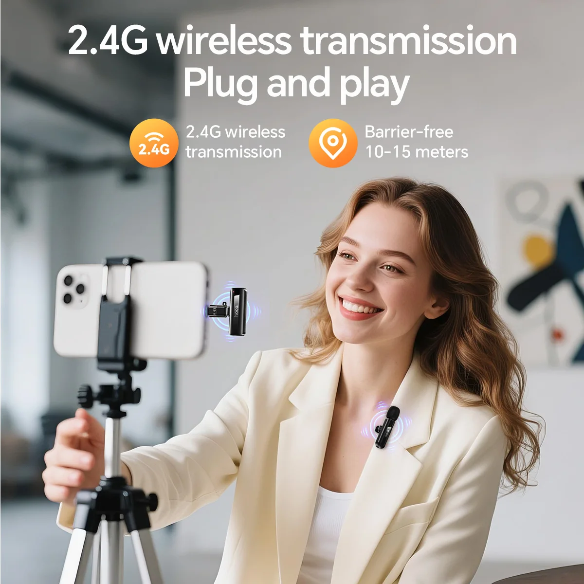 HOCO L20A Wireless Lavalier Lapel Mirophone Noise-cancelling Rechargeable Mic for iPhone Android Camera Live Streaming Vlogging