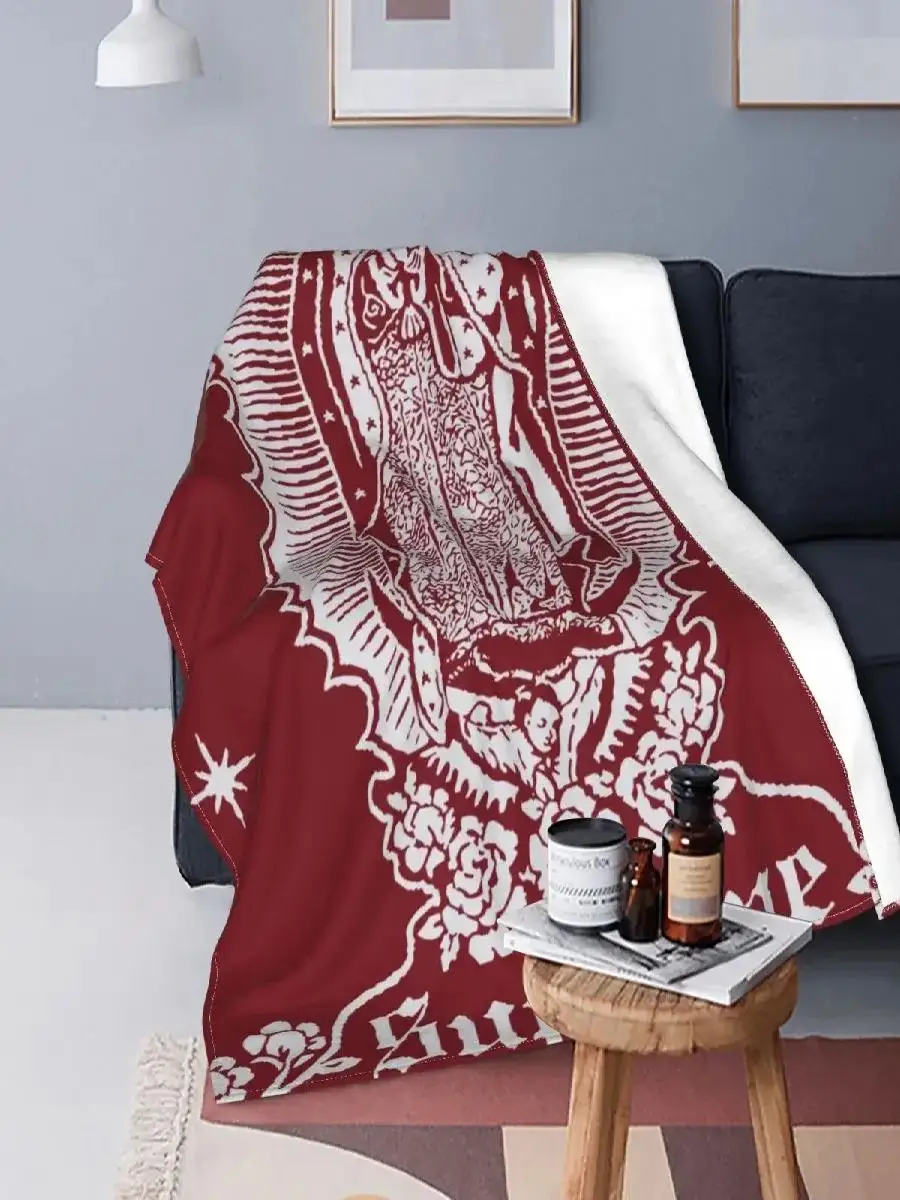 Virgin Mary Fleece Throw Blanket Christian Saviour Design Lightweight Multifunction Winter Blanket for Sofa Car Bedspread  King