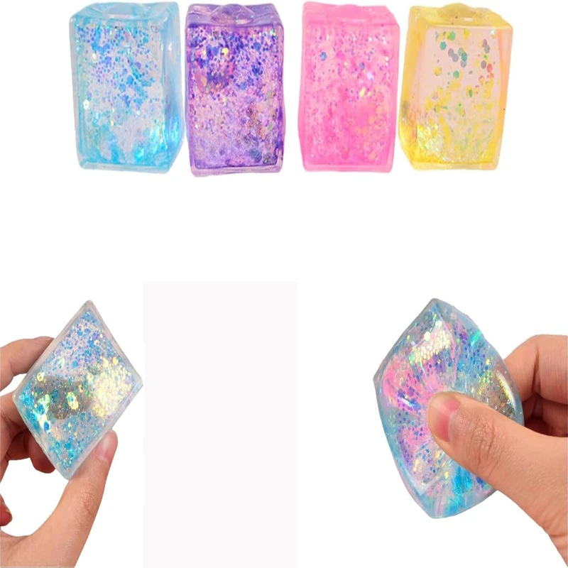 

4 Pack Glitter Ice Cube Squeeze Toys, Square Stress Balls for Adults, Anxiety Relief Stress Cube Gift for Office Workers (4Pcs)