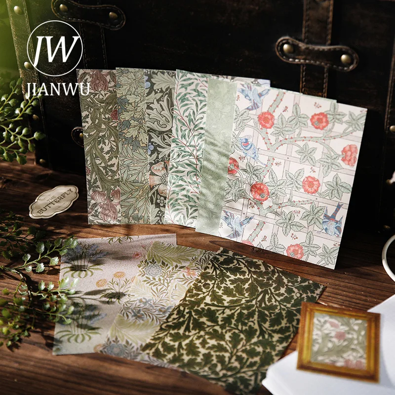 JIANWU Morris's Butterfly Letter Series Vintage Pattern Landscape Collage Scrapbook Material Creative Junk Journal Stationery