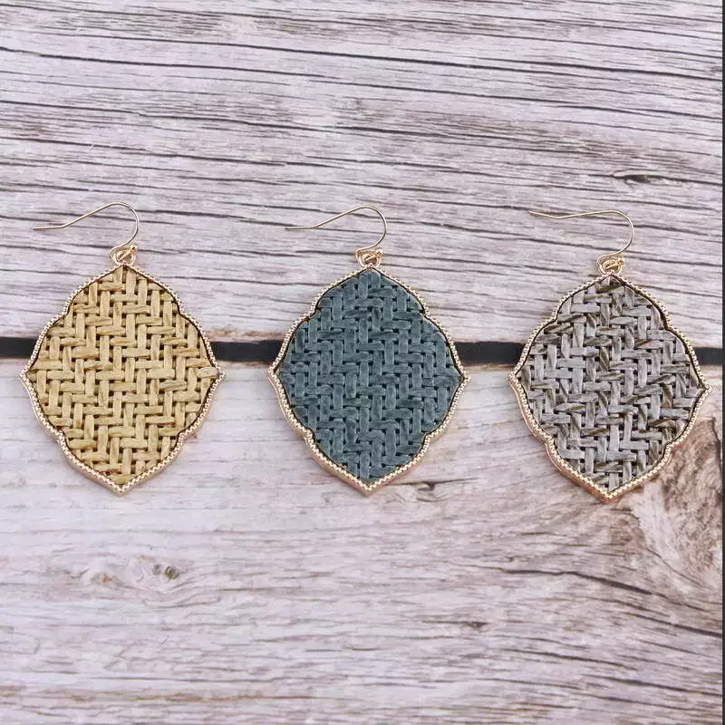 14K Gold Plated Bezel Raffia Geometric Moroccan Statement Earrings Women Gifts Wholesale
