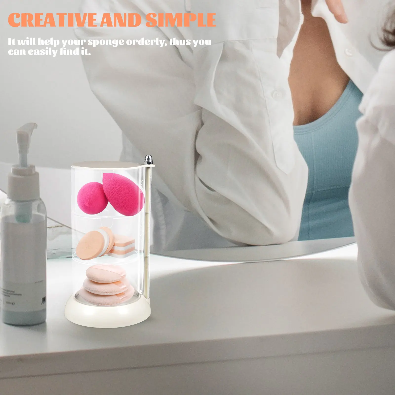 Makeup Sponge Holder Rotatable Compact Travel Case Portable Beauty Puff Storage Container