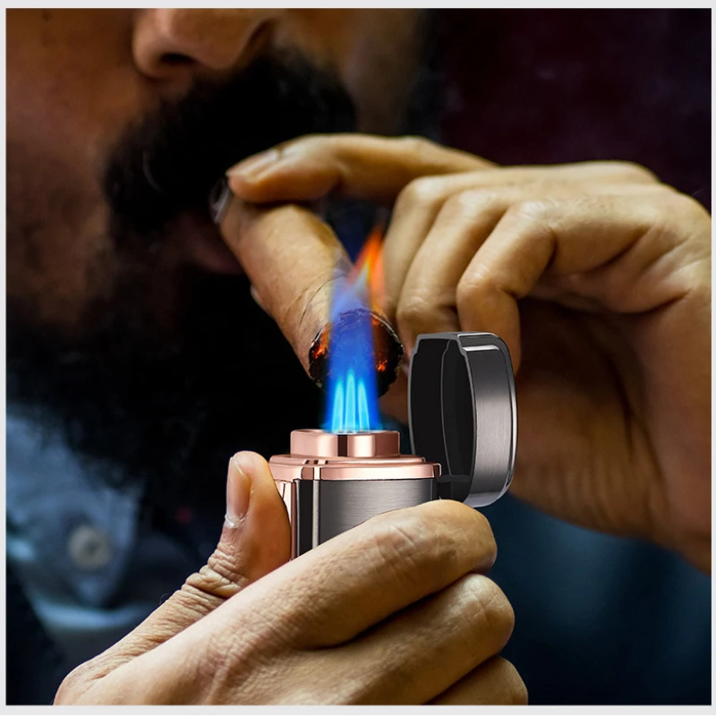 2024 New Luxury Cigar Lighter Torch Metal Straight Jet Butane Lighter Smoking Accessories Cool Cigar Punch Men\'s Gifts