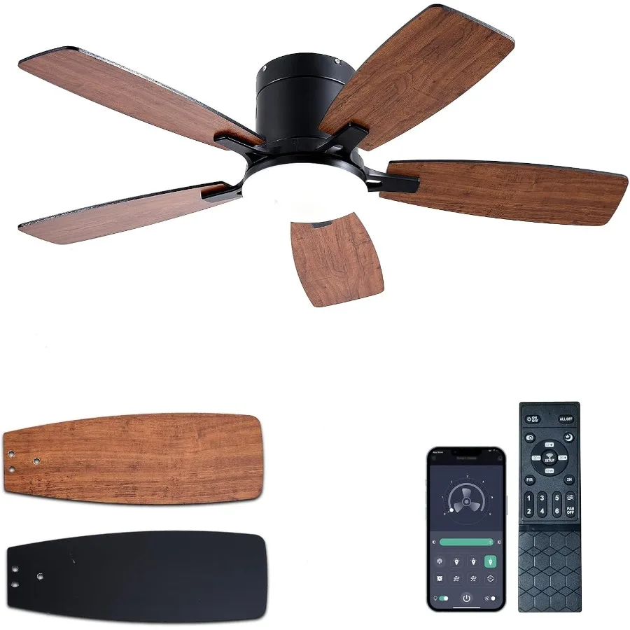 

42 inch Low Profile Ceiling Fan with LED Dimmable Light and Remote Control for Bedroom Flush Mount DC Reversible Modern Ceiling