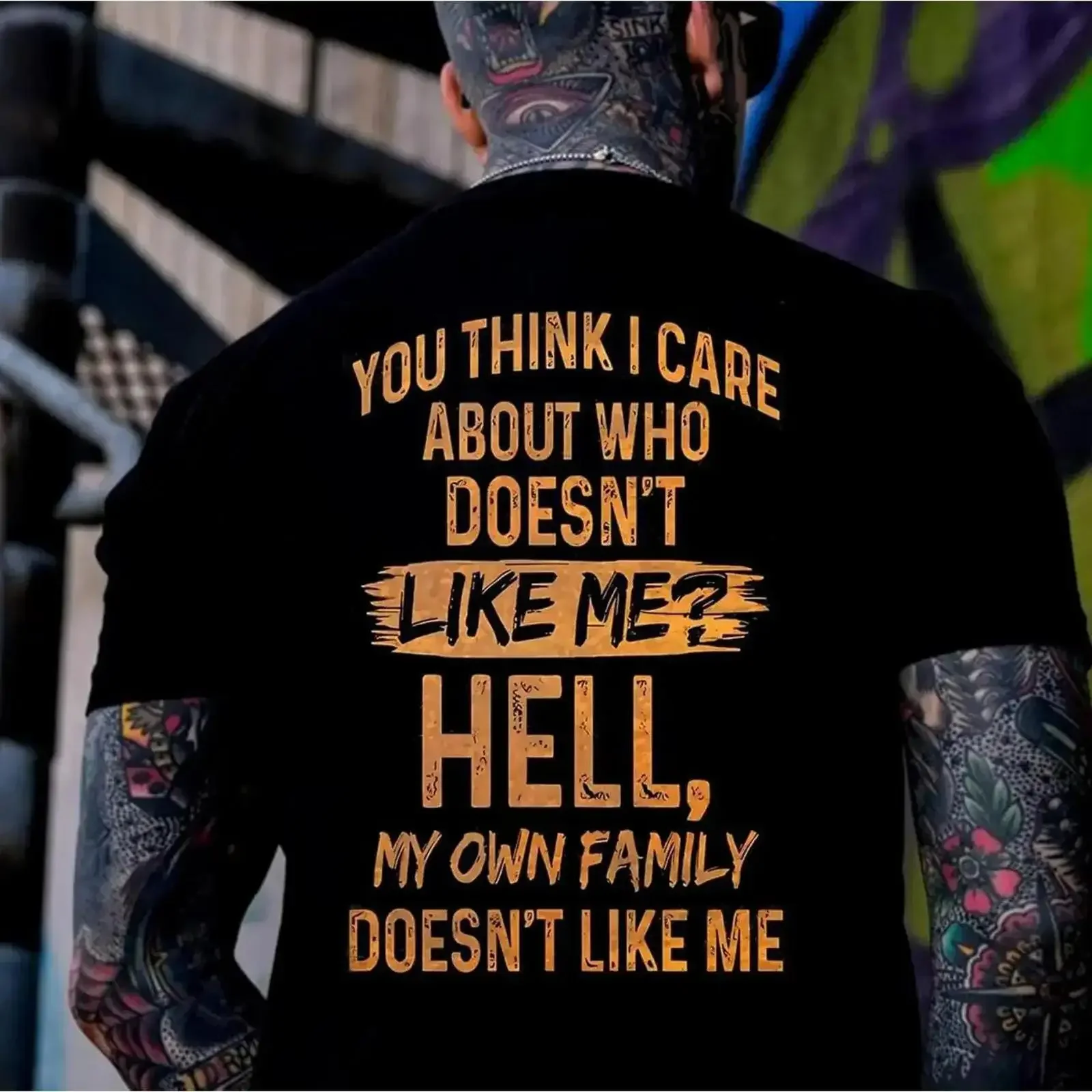Men's You Think I Care Who Doesn't Like Me Funny Quote T shirt Streetwear Hip Hop Casual Sarcastic  vintage Washed streetwear