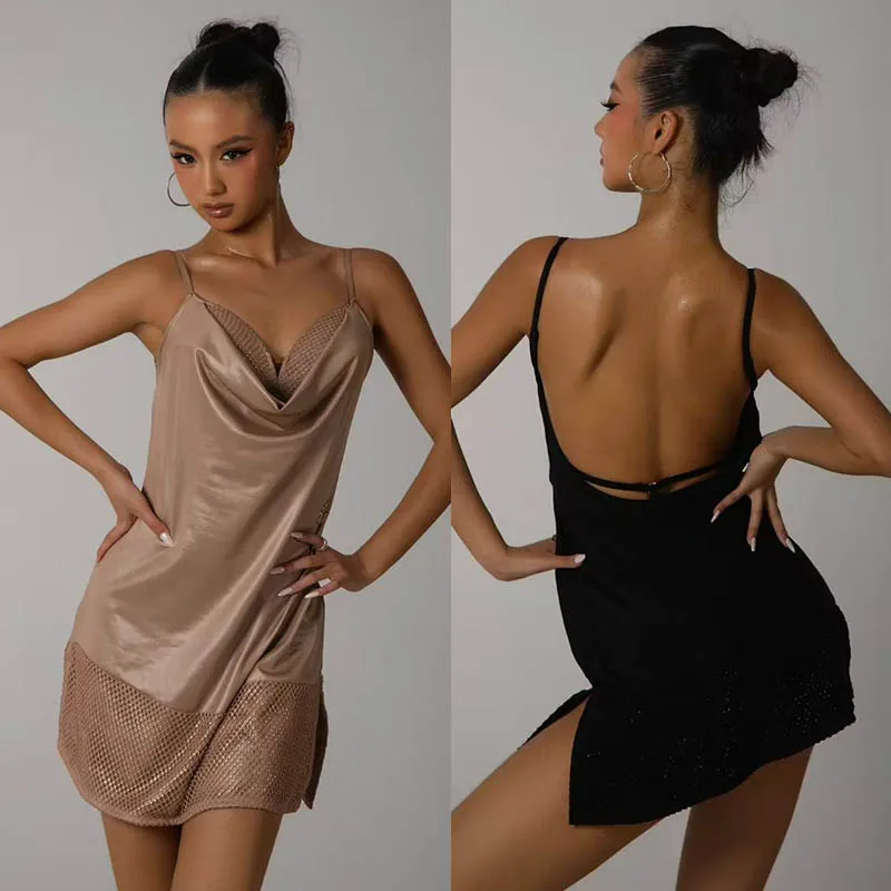 2026 Latin Dance Dress Women Competition Clothing Diamond Net Party Club Dress Adult Rumba Tango Dance Performance Wear SS2878
